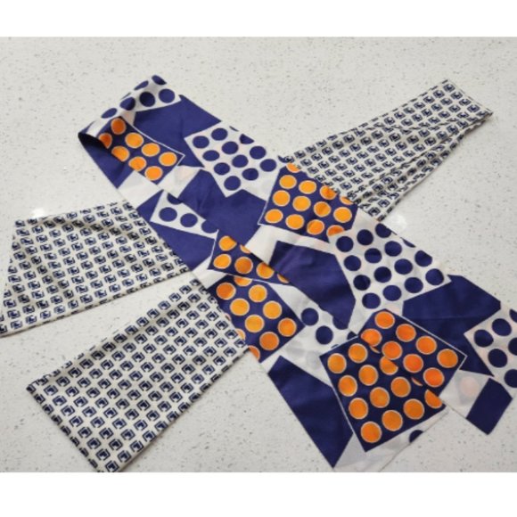 Real Vintage Retro Geometric Silky Skinny Scarves 60's or 70's Mod Midcentury - Picture 1 of 5